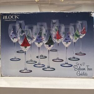 Block Crystal‎ Set 12 Balsam Tree Goblets Wine Glasses  Xmas Christmas Holiday